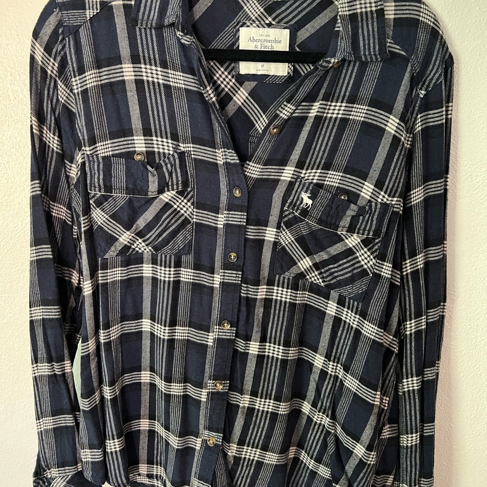 Abercrombie & Fitch Dark Blue Checkered Flannel Shirt